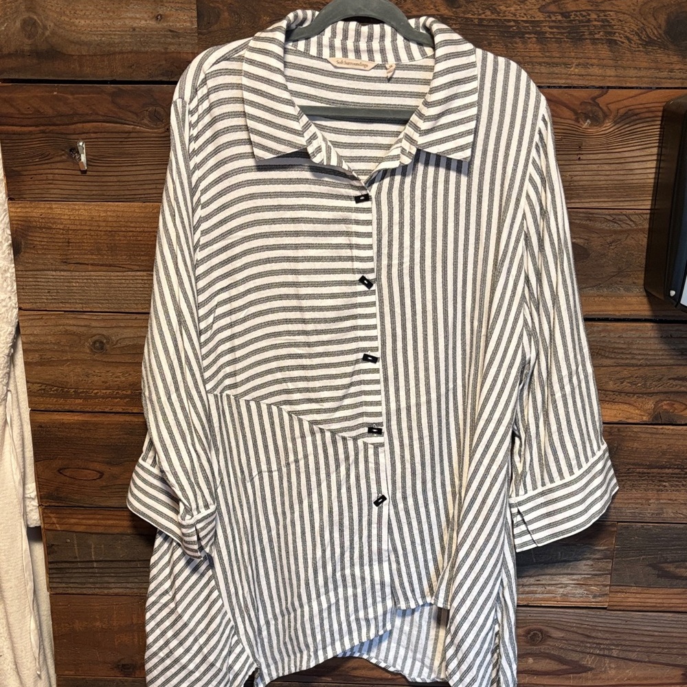 Soft Surroundings Black and White Striped Blouse